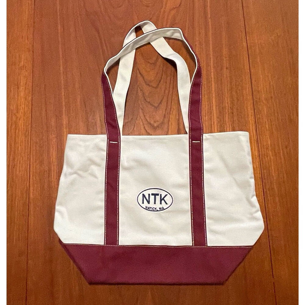 Natick Massachusetts New England Canvas Boat Tote Bag ColorBlock Burgundy Preppy
